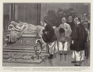 An Incident in the Pilgrimage of Penance; Prince Chun depositing wreaths on the Royal Tombs in the Friedenskirche